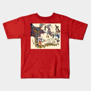 WEIRD BESTIARY,MEDIEVAL KNIGHT FIGHTING SNAIL,DRAGON AND LION Kids T-Shirt